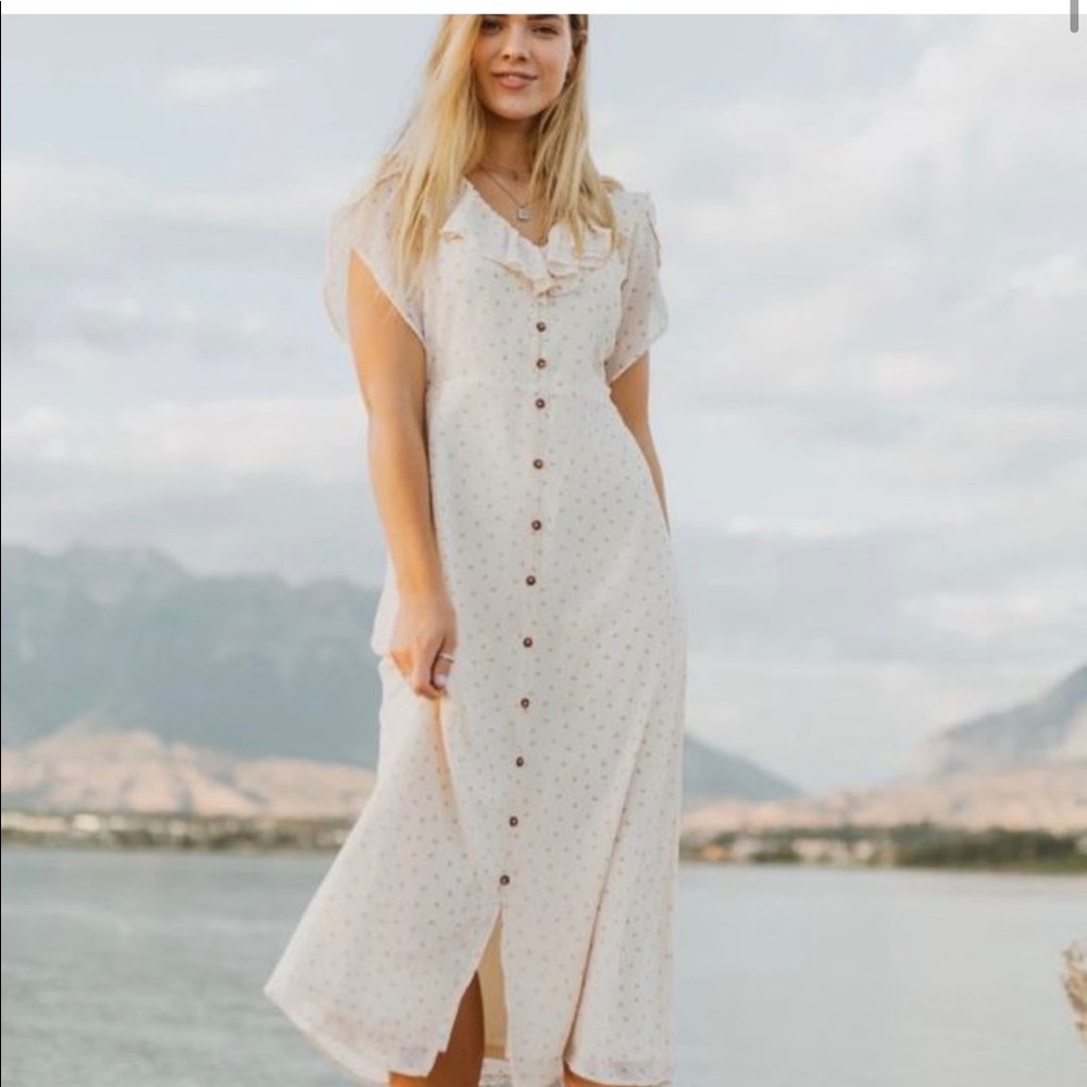 NWT Piper & Scoot Wistful Button Ruffle Dress in Natural
